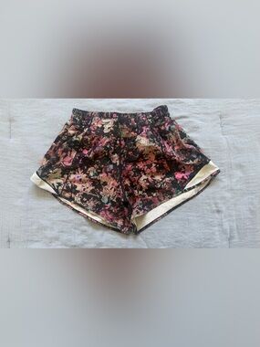Lululemon Floral Abstract Athletic Shorts - Black with Pink & Cream